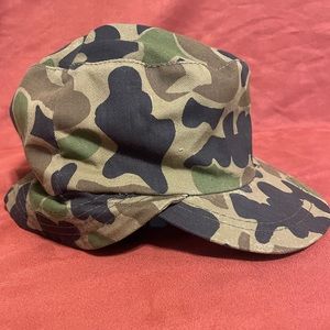 Vintage Camo Trapper Hat Reverse Top Safety Orange Flip Down Neck and Ear Flaps